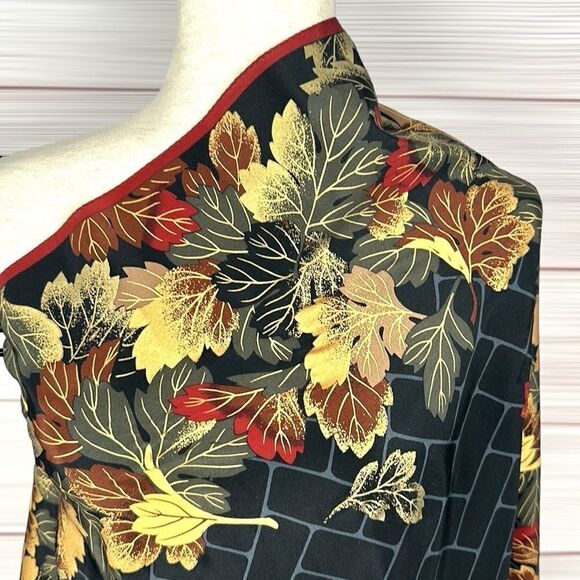 Boston Museum of Fine Arts Silk Scarf Black with Colorful Fall Leaves Print - Picture 11 of 13